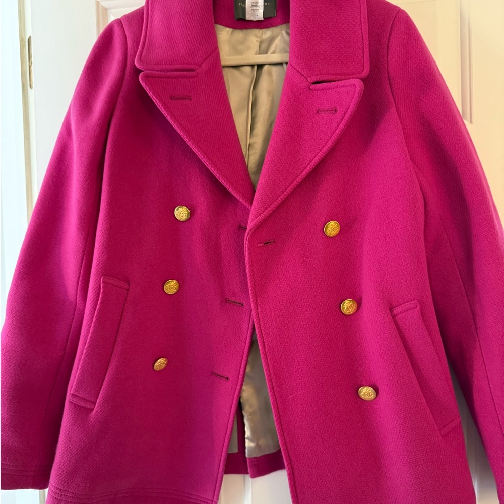 J. Crew Fuchsia Wool Double-Breasted Pea Coat